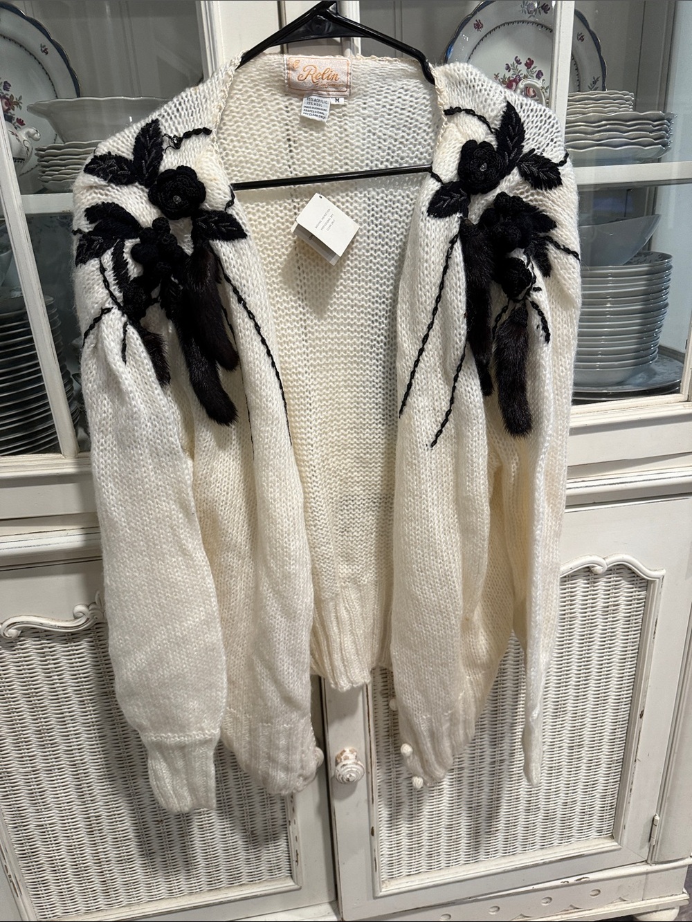 Vintage Relin San Francisco Wool Blend, Fur & Rhinestones Cardigan Sweater nwt m